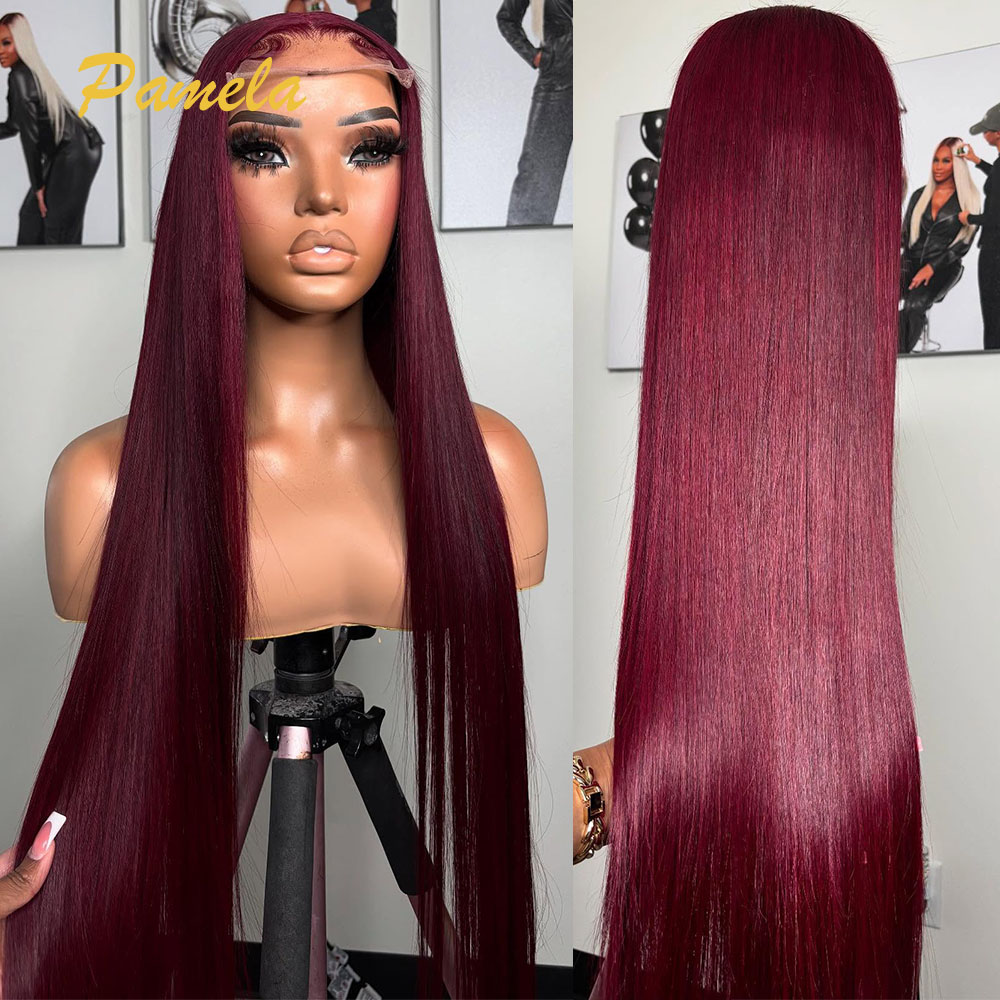Human Hair Wigs - Super dubbelgetrokken bordeaux gekleurde lijmloze pruik