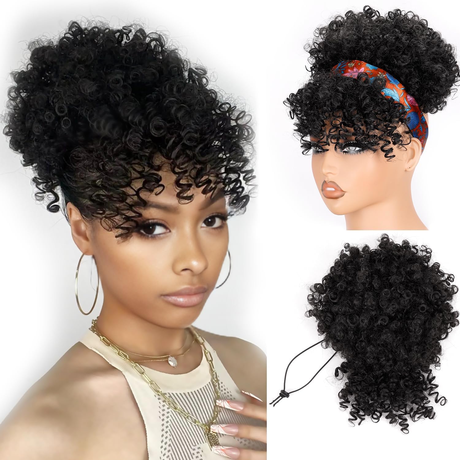 Kort trekkoord paardenstaart h - Drawstring Afro Curly Puff Ponytail recensie en prijs